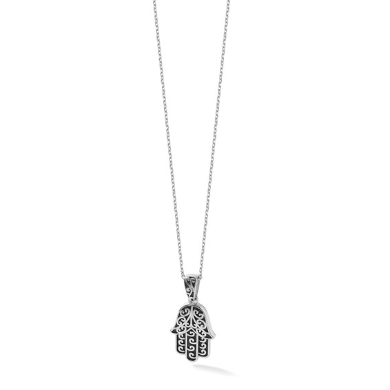 Sterling Silver Rhodium-plated Polished and Oxidized Filigree Hamsa 18 Inch Necklace