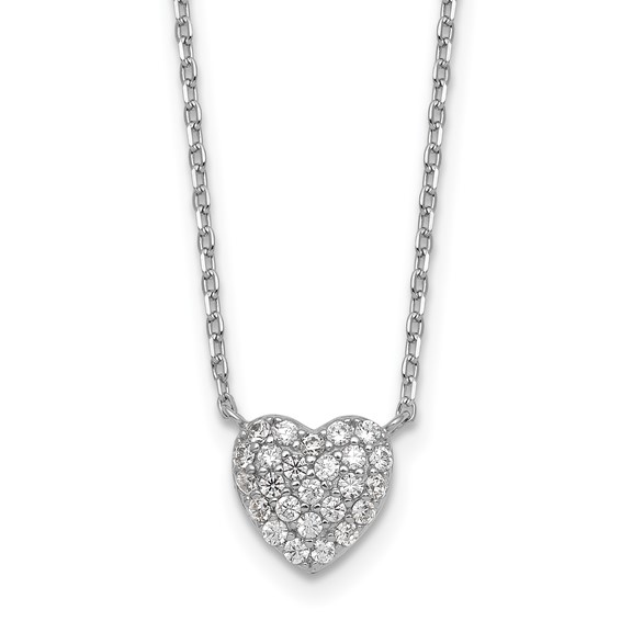 Sterling Silver Pave CZ Heart Necklace
