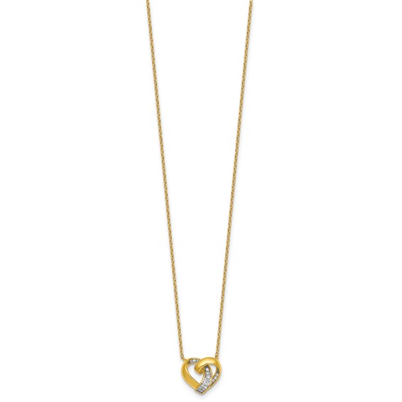 Sterling Silver Gold-tone Polished CZ Love Knot Heart 18 inch Necklace