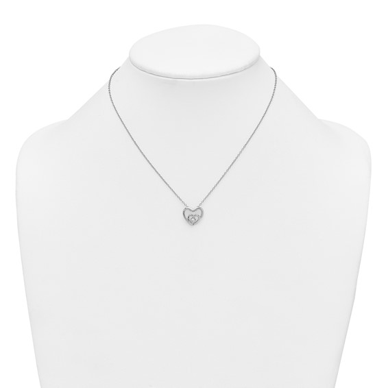 Sterling Silver Rhodium-plated Polished CZ Open Hearts 16 Inch with 2 Inch Extension Necklace