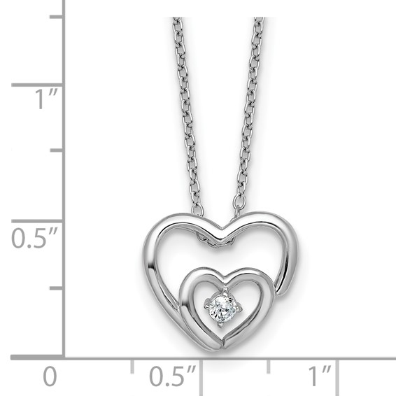 Sterling Silver Rhodium-plated Polished CZ Open Hearts 16 Inch with 2 Inch Extension Necklace