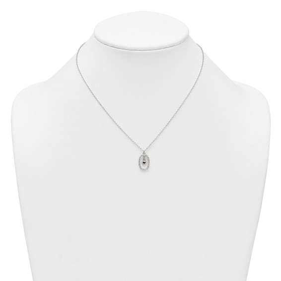 Sterling Silver Polished White CZ Oval with Dangle Heart 16 inch Necklace