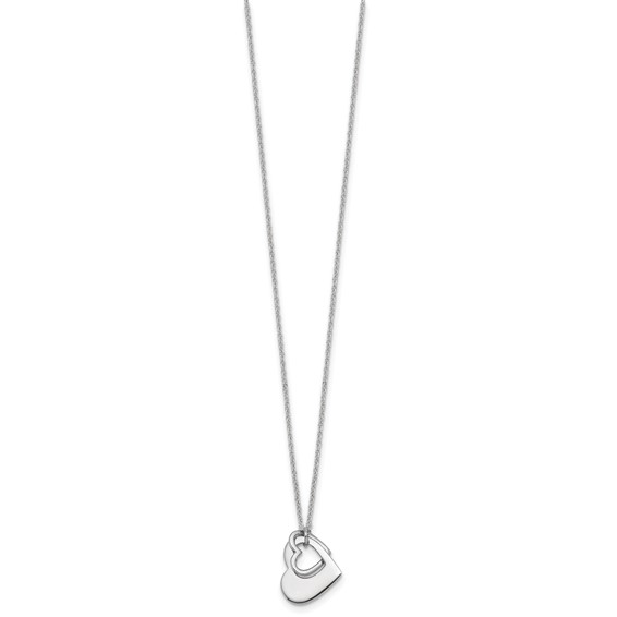 Sterling Silver Rhodium-plated Heart With Heart Cutout 16 inch with 2 inch Extension Necklace