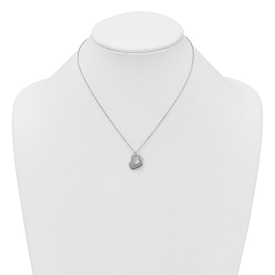 Sterling Silver Rhodium-plated Heart With Heart Cutout 16 inch with 2 inch Extension Necklace