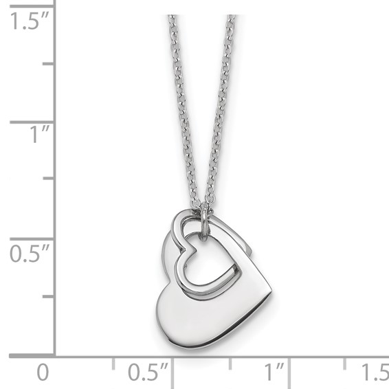 Sterling Silver Rhodium-plated Heart With Heart Cutout 16 inch with 2 inch Extension Necklace