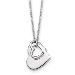 Sterling Silver Rhodium-plated Heart With Heart Cutout 16 inch with 2 inch Extension Necklace