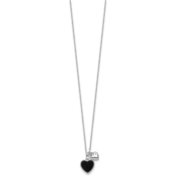 Sterling Silver Onyx and CZ Hearts Necklace