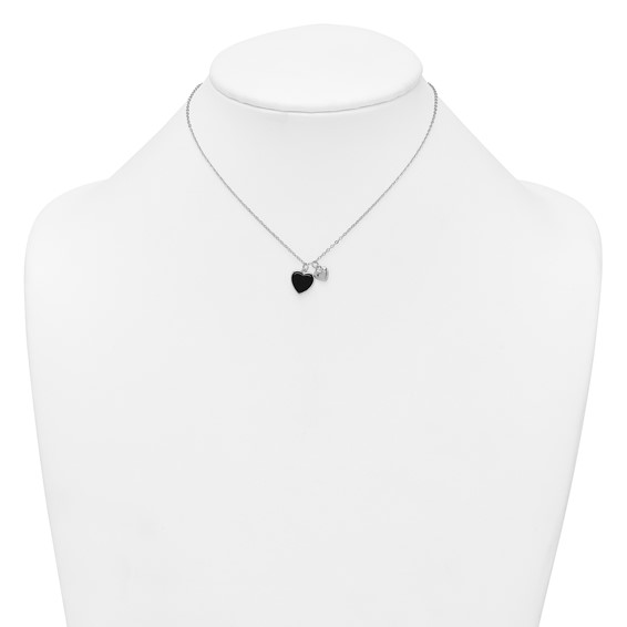 Sterling Silver Onyx and CZ Hearts Necklace