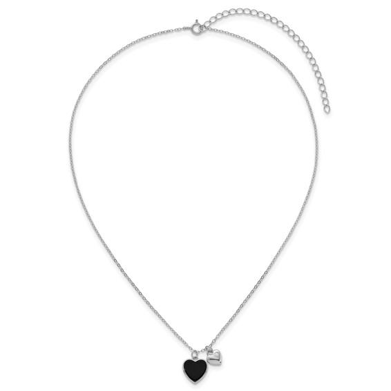 Sterling Silver Onyx and CZ Hearts Necklace