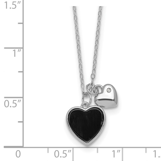 Sterling Silver Onyx and CZ Hearts Necklace