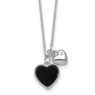 Sterling Silver Onyx and CZ Hearts Necklace