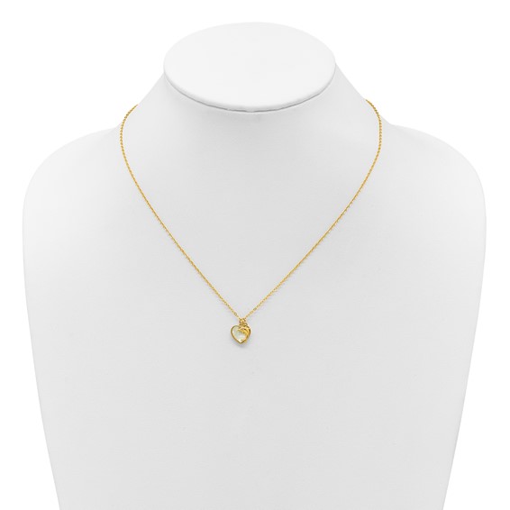 Sterling Silver Gold-tone Polished Mother of Pearl and CZ Heart and Dolphin 16 Inch with 2 Inch Extension Necklace