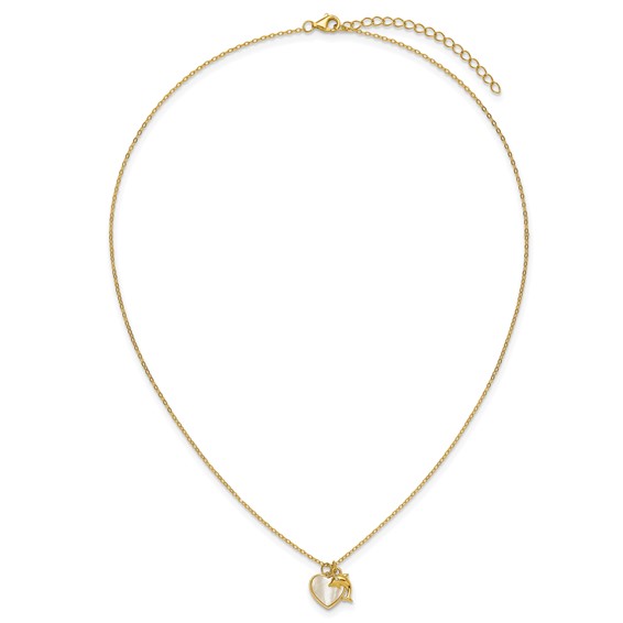 Sterling Silver Gold-tone Polished Mother of Pearl and CZ Heart and Dolphin 16 Inch with 2 Inch Extension Necklace