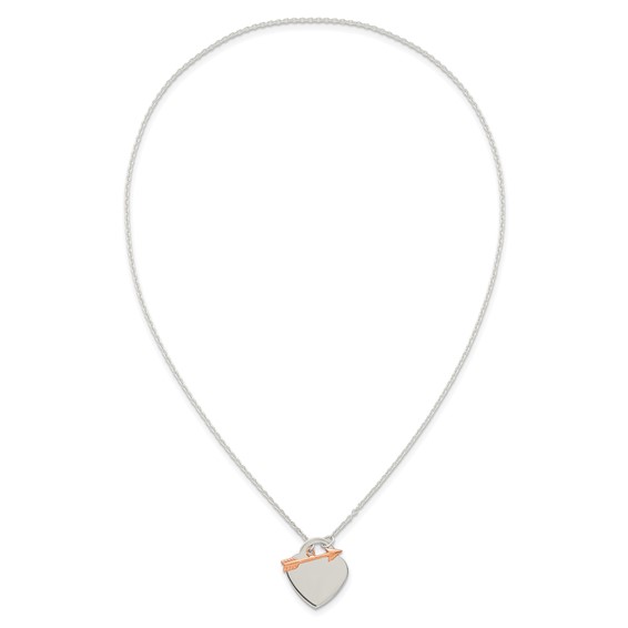Sterling Silver with Rose-tone Polished Heart and Arrow 18 inch Toggle Necklace