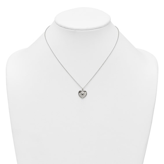 Sterling Silver Polished and Textured Heart 16 inch with 2 inch Extension Necklace