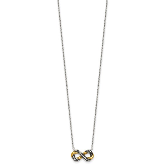 Sterling Silver with Gold-tone Polished and Antiqued Beaded Infinity Charm 16 inch Necklace