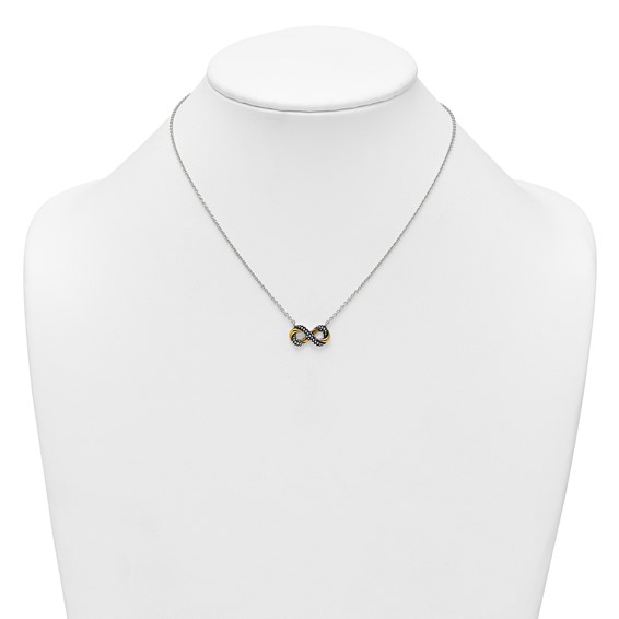 Sterling Silver with Gold-tone Polished and Antiqued Beaded Infinity Charm 16 inch Necklace