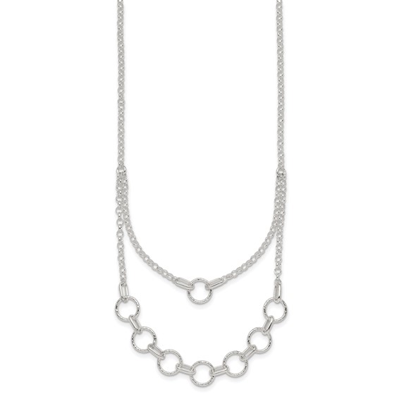 Sterling Silver Polished and Textured Circles Multi-strand 16 inch with 2 inch Extension Necklace