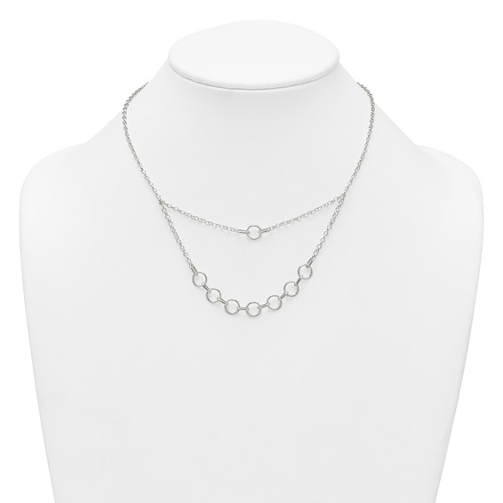 Sterling Silver Polished and Textured Circles Multi-strand 16 inch with 2 inch Extension Necklace