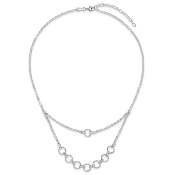 Sterling Silver Polished and Textured Circles Multi-strand 16 inch with 2 inch Extension Necklace