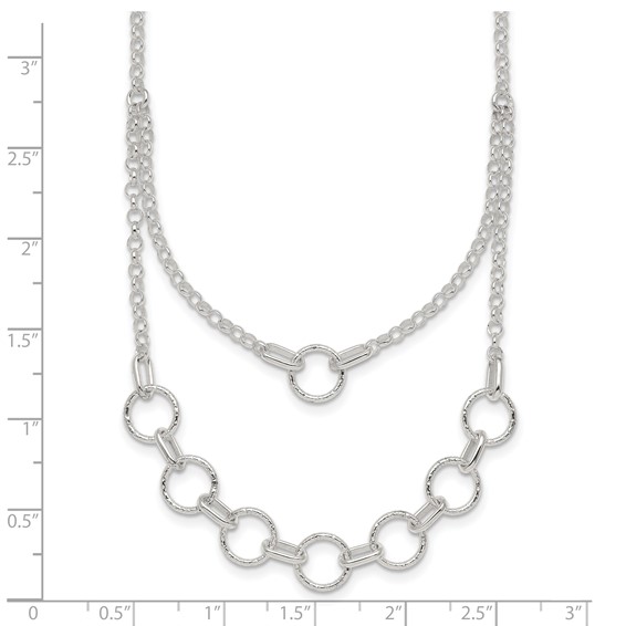 Sterling Silver Polished and Textured Circles Multi-strand 16 inch with 2 inch Extension Necklace
