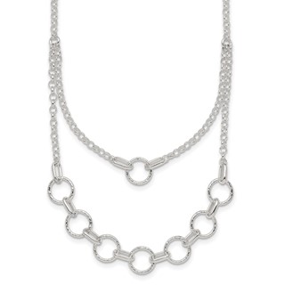 Sterling Silver Polished and Textured Circles Multi-strand 16 inch with 2 inch Extension Necklace