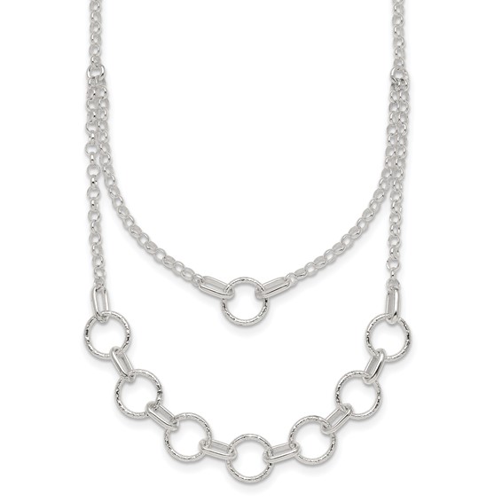 Sterling Silver Polished and Textured Circles Multi-strand 16 inch with 2 inch Extension Necklace