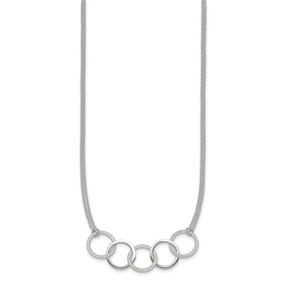Sterling Silver Polished Textured Double Strand Interlinking Circles 16 inch Necklace