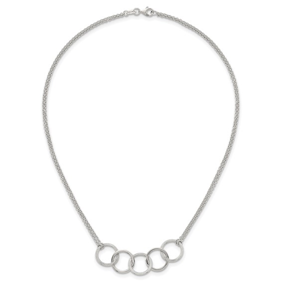 Sterling Silver Polished Textured Double Strand Interlinking Circles 16 inch Necklace
