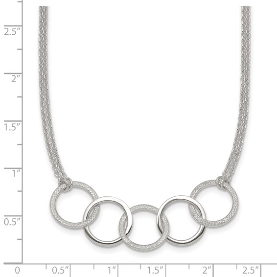 Sterling Silver Polished Textured Double Strand Interlinking Circles 16 inch Necklace