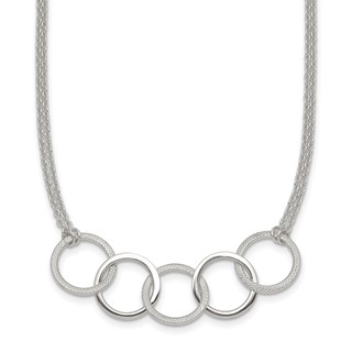 Sterling Silver Polished Textured Double Strand Interlinking Circles 16 inch Necklace