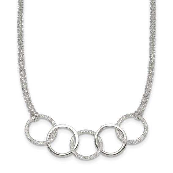 Sterling Silver Polished Textured Double Strand Interlinking Circles 16 inch Necklace
