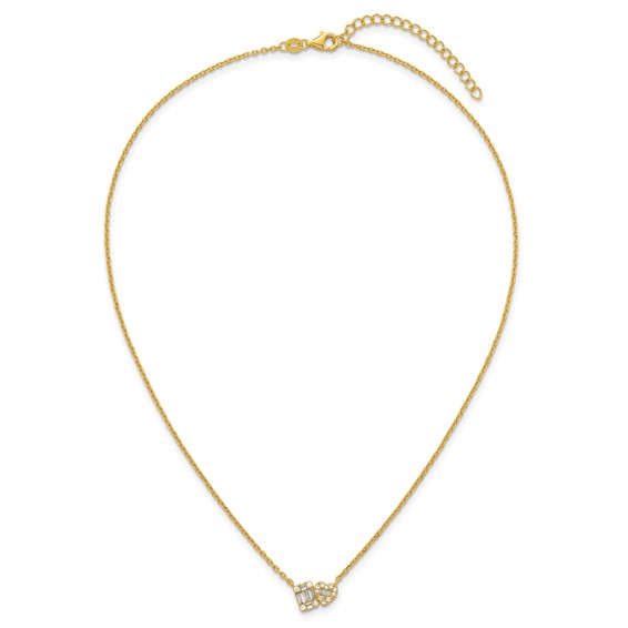 Sterling Silver Heart and Rectangle CZ Necklace