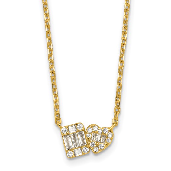 Sterling Silver Heart and Rectangle CZ Necklace