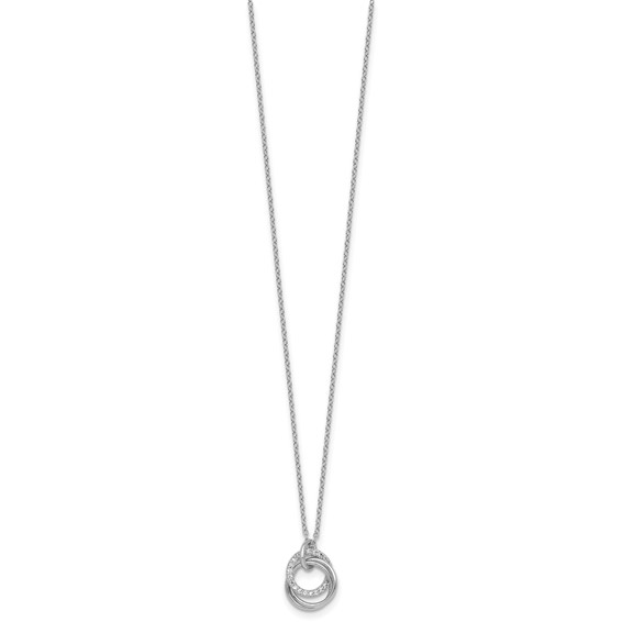 Sterling Silver Rhodium-plated Polished CZ Triple Circle 16.5 inch with 1.25 inch Extender Necklace