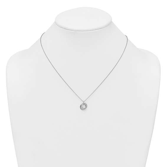 Sterling Silver Rhodium-plated Polished CZ Triple Circle 16.5 inch with 1.25 inch Extender Necklace