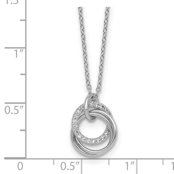 Sterling Silver Rhodium-plated Polished CZ Triple Circle 16.5 inch with 1.25 inch Extender Necklace