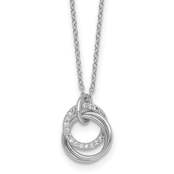Sterling Silver Rhodium-plated Polished CZ Triple Circle 16.5 inch with 1.25 inch Extender Necklace