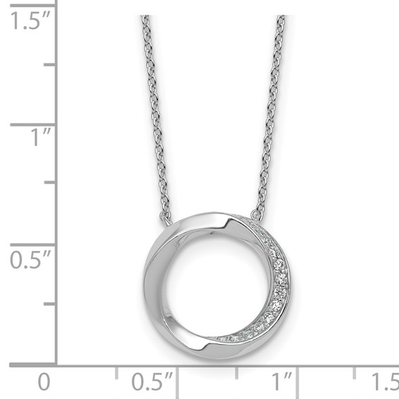 Sterling Silver Rhodium-plated Polished Twisted CZ Circle 17.75 inch Necklace