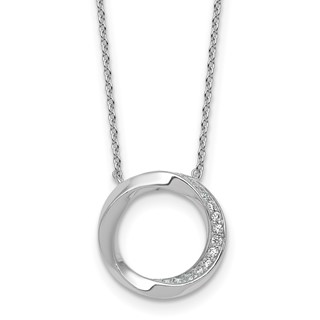 Sterling Silver Rhodium-plated Polished Twisted CZ Circle 17.75 inch Necklace