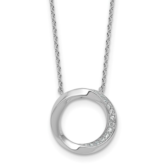 Sterling Silver Rhodium-plated Polished Twisted CZ Circle 17.75 inch Necklace