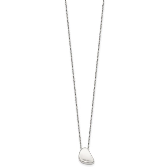 Sterling Silver Polished Pebble 16 Inch with 2 Inch Extension Necklace