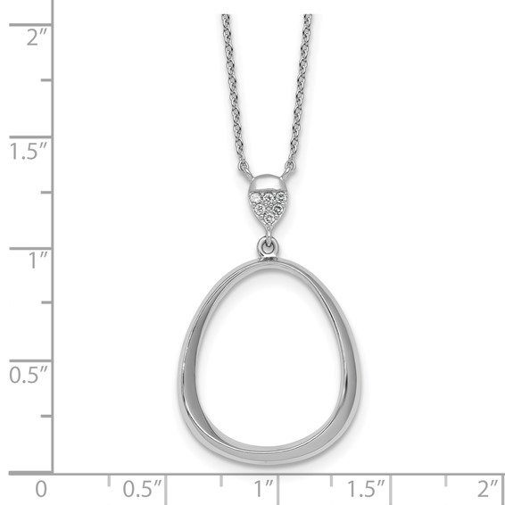 Sterling Silver Rhodium-plated Polished CZ Rounded Teardrop 17.5 Inch Necklace