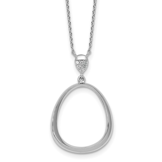 Sterling Silver Rhodium-plated Polished CZ Rounded Teardrop 17.5 Inch Necklace