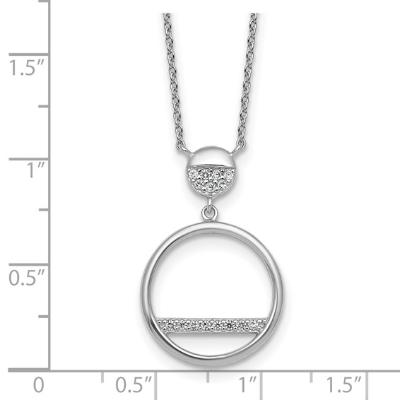 Sterling Silver Rhodium-plated Polished CZ Divided Circle 17.75 inch Necklace