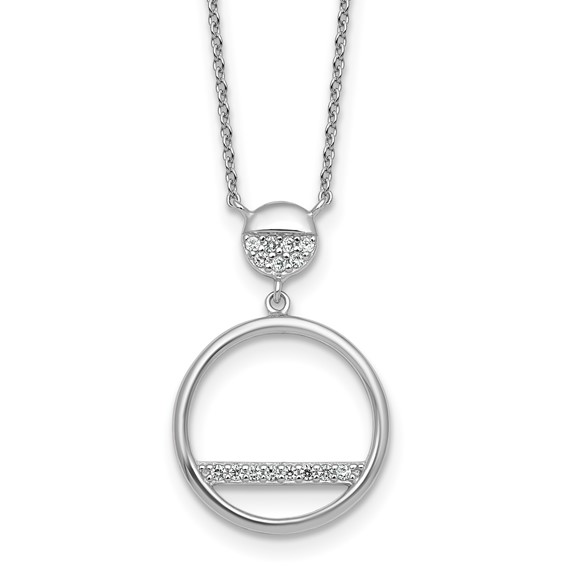 Sterling Silver Rhodium-plated Polished CZ Divided Circle 17.75 inch Necklace