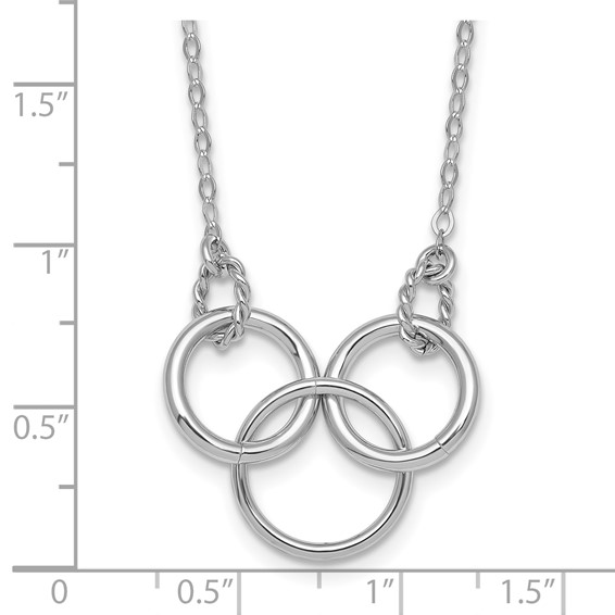 Sterling Silver Rhodium-plated Polished Twisted Ovals and 3 Circles 18.5 inch with 2 inch Extender Necklace