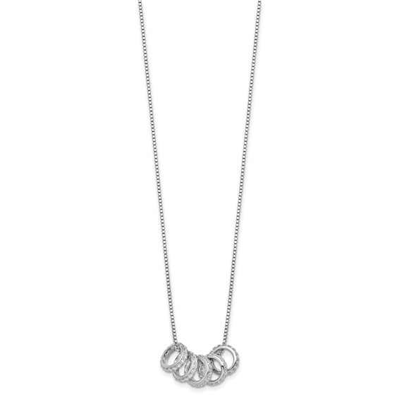 Sterling Silver Rhodium-plated Five Moveable CZ Rings 18 inch with 2 inch Extension Necklace