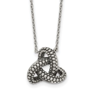 Sterling Silver Polished and Antiqued Beaded Trinity Charm 16 inch Necklace