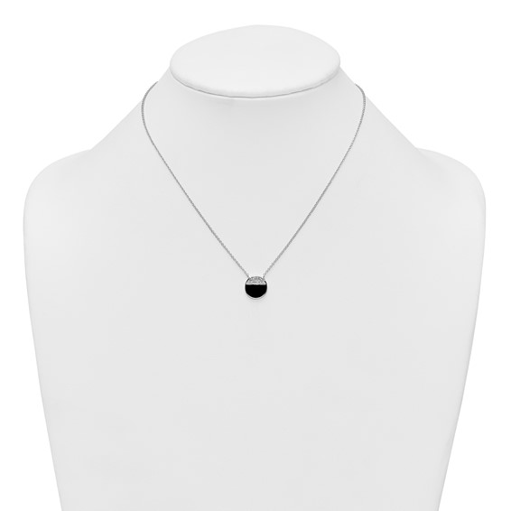 Sterling Silver Rhodium-plated Polished Black Onyx and CZ Circle 16 inch with 2 inch Extender Necklace